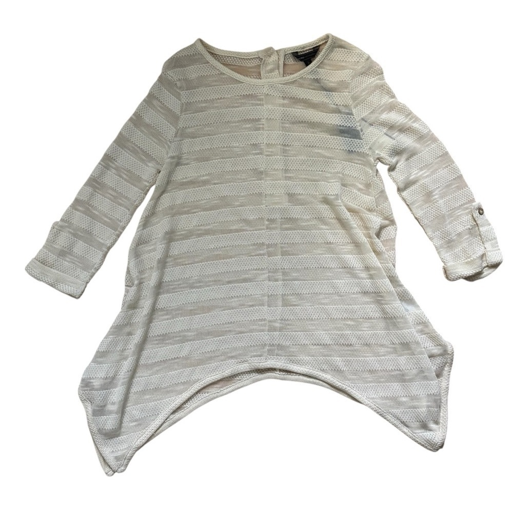 BCBGMaxAzria Women’s Sheer Ivory Roll Tab Sleeve Tunic Top Size Medium New Tag